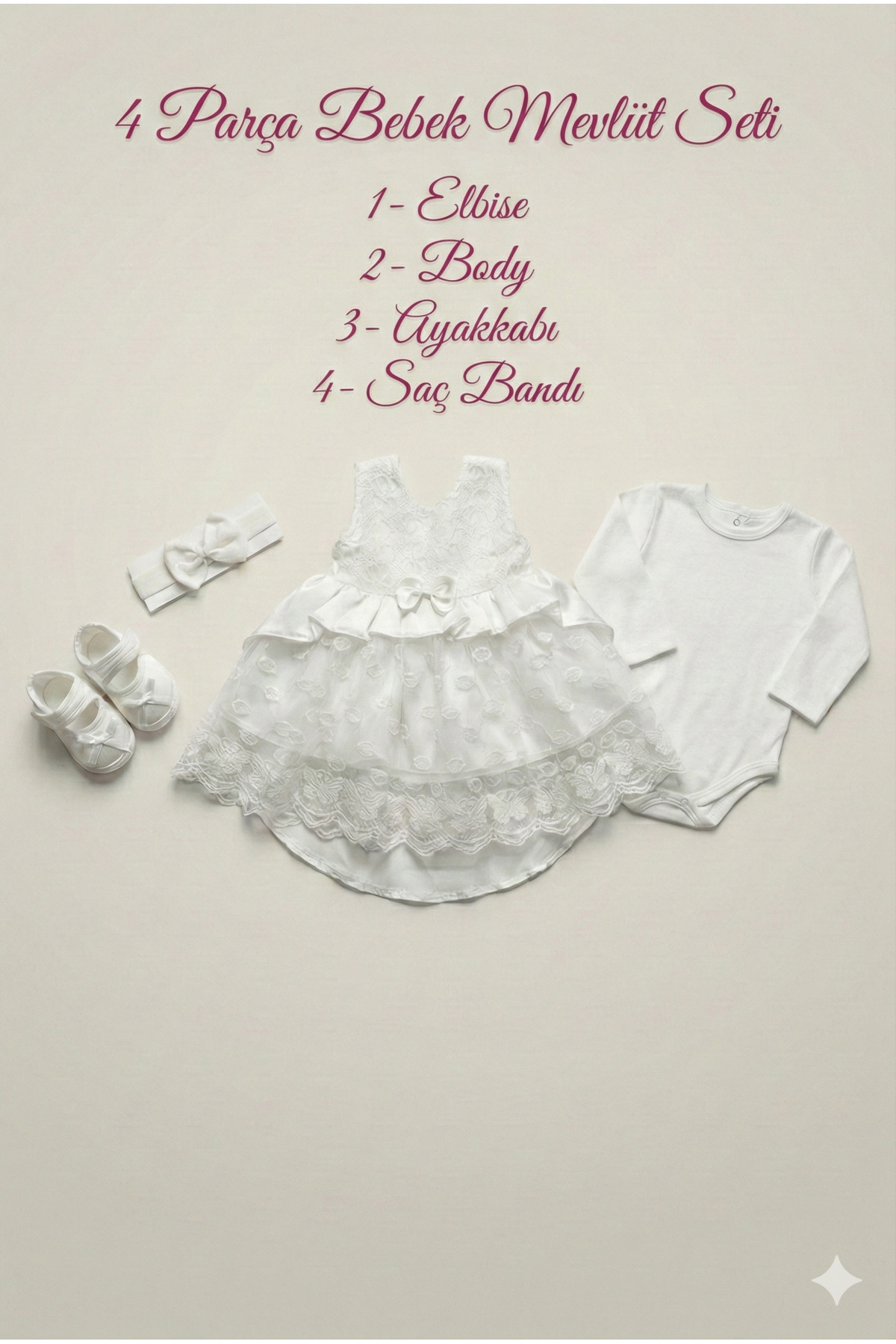 tinytrends Kız Bebek %100 Pamuk Luxury 4'lü Mevlüt Elbise Takımı fotoğrafı 5 (önizleme)