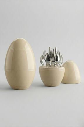 ONON Olimpos 6 Kişilik 24 Parça Krem Yumurta Standlı Çatal Kaşık Bıçak Takımı