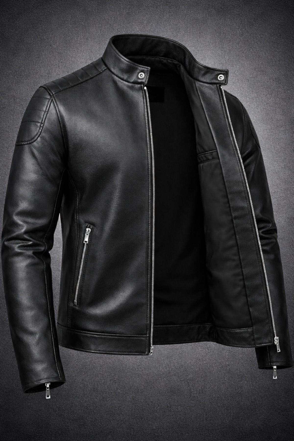 Boymen  Siyah Erkek Deri Ceket rüzgar geçirmez ceket old money deri ceket - Görsel 2