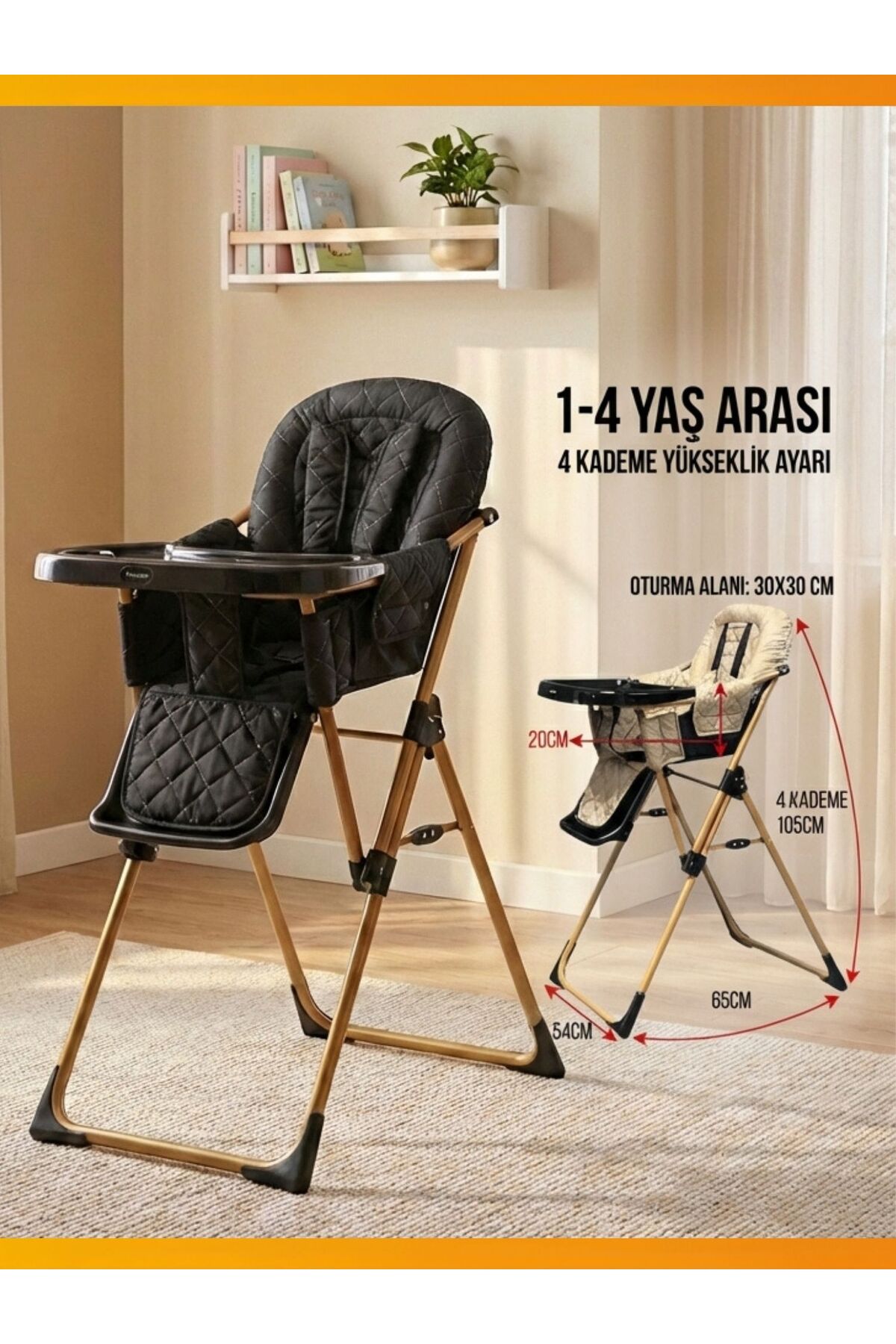 modabebekler Ayarlanabilir Bebek Mama Sandalyesi 1-4 Yaş | 4 Kademe | Katlanabilir | Emniyet Kemerli