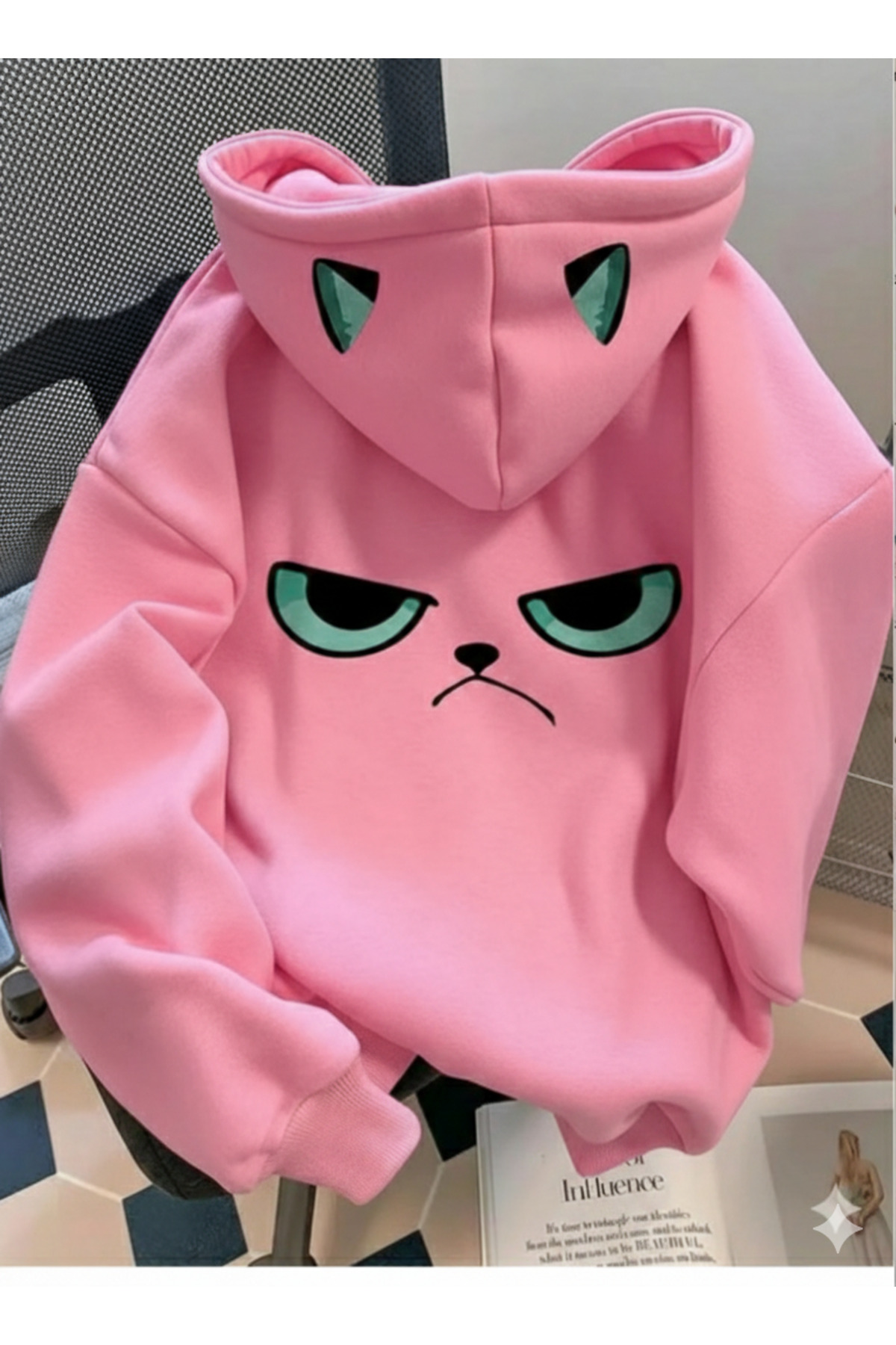 NİCE Unisex Pembe Funny Angry Face Hoodie
