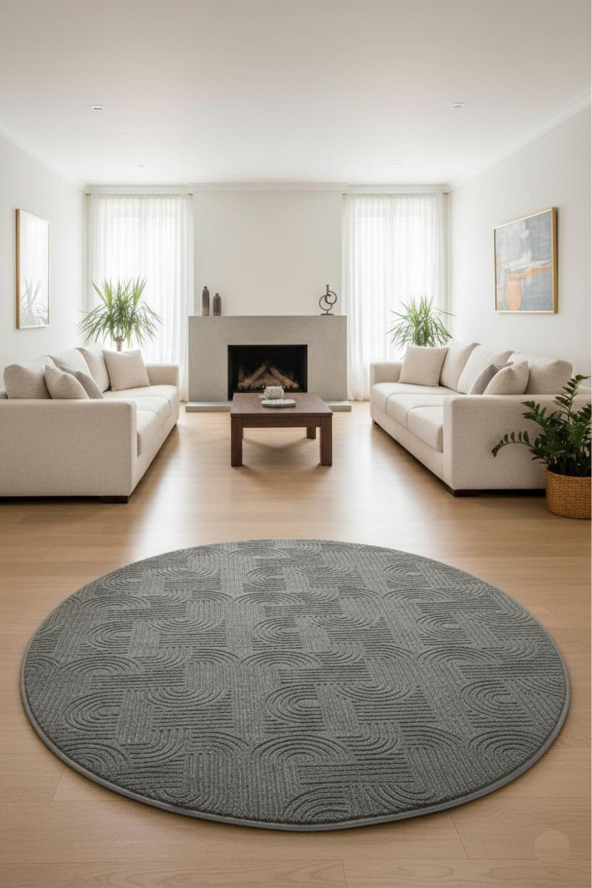 Premium Round Washable Stain Resistant Emboss Bohemian Rug Custom Series Anti-Slip Sole Rug