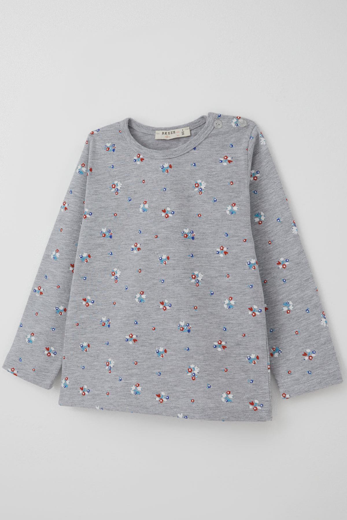 Breeze Kız Bebek Pijama Takımı Renkli Çiçek Desenli 9 Ay-3 Yaş, Gri Melanj fotoğrafı 6 (önizleme)