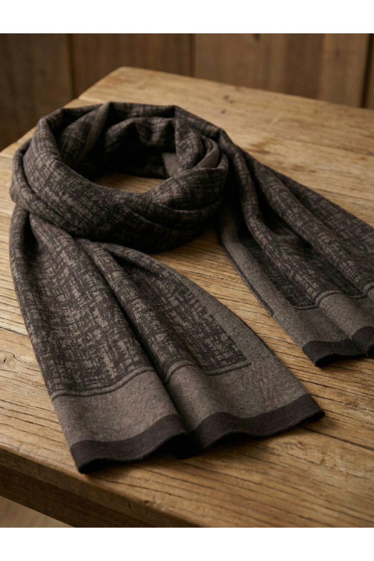 Ege Fular Şal  Erkek Atkı Kahve Kaşmir Dokulu Jakar Desenli Yumuşak Kışlık Atkı - Sevgililer Günü Premium Hediye - Görsel 4