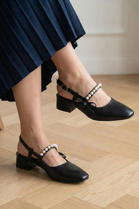 Verla İnci Detaylı Şık ve Rahat Kısa Topuklu Kadın Ayakkabı