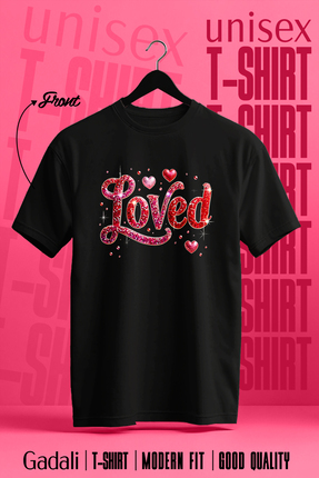 Gadali Unisex Işıltılı Loved Yazı Baskılı T-Shirt
