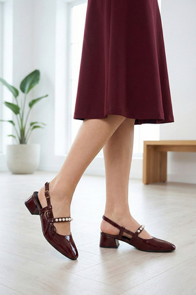 Verla İnci Detaylı Şık ve Rahat Kısa Topuklu Kadın Ayakkabı