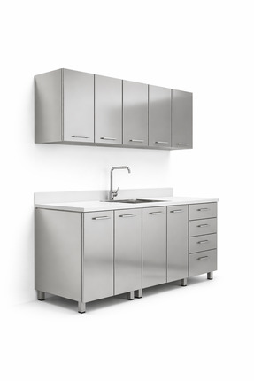 sc sonsesconcept Profesyonel Krom Mutfak Ünitesi – Üst & Alt Dolaplı, Lavabol...