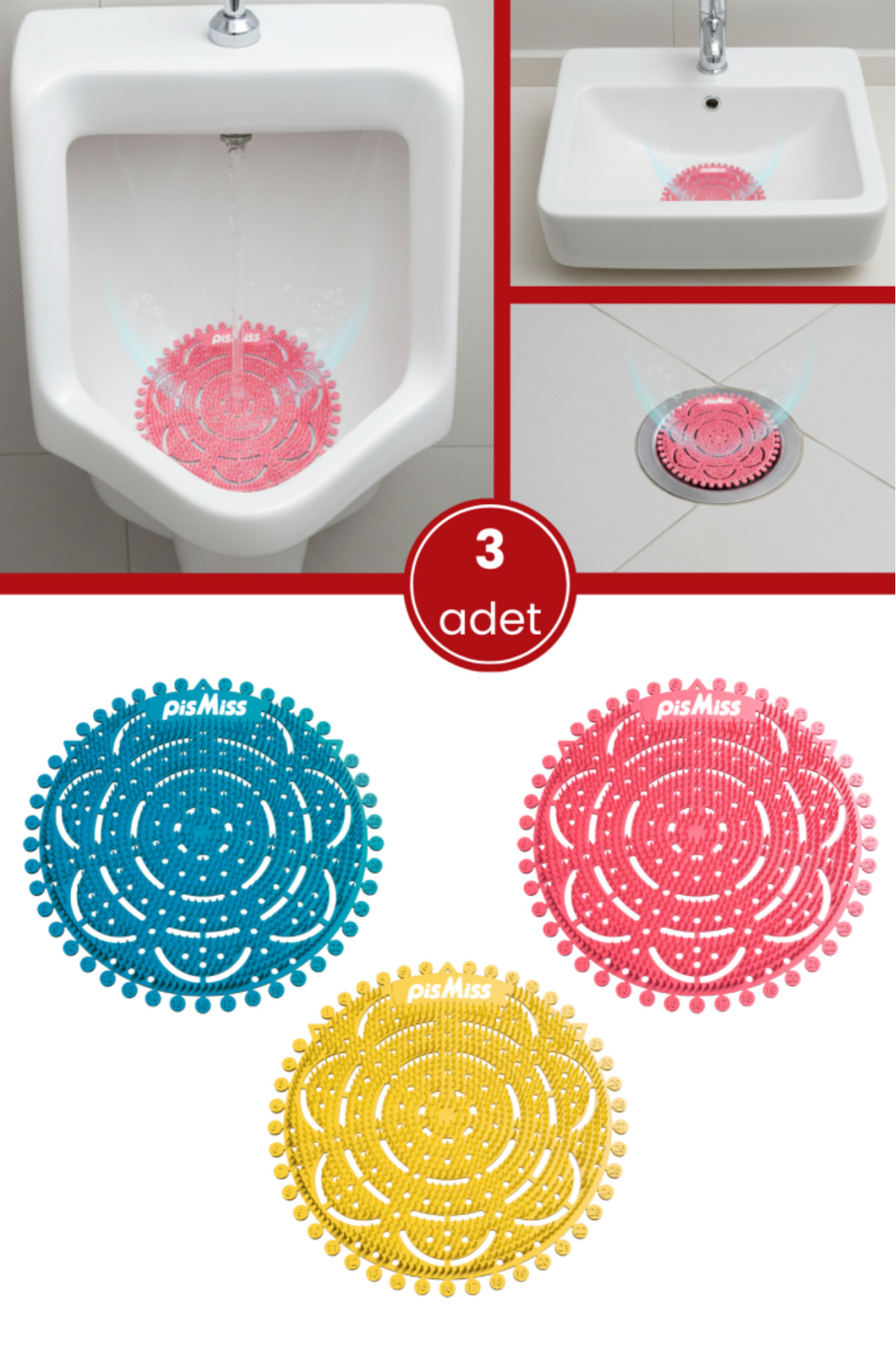3 Pieces of PisMiss Round Odor Remover, Urinal Sink Bathroom Drain Strainer Dirtproof 30 Days Effective