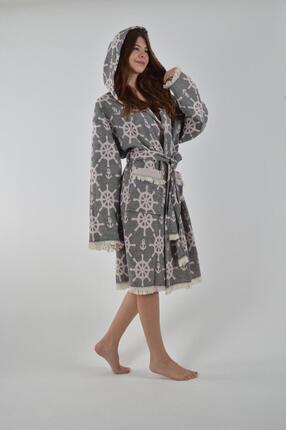 TARZ PEŞTEMAL %100 pamuk kapşonlu jagarlı müslin bornoz