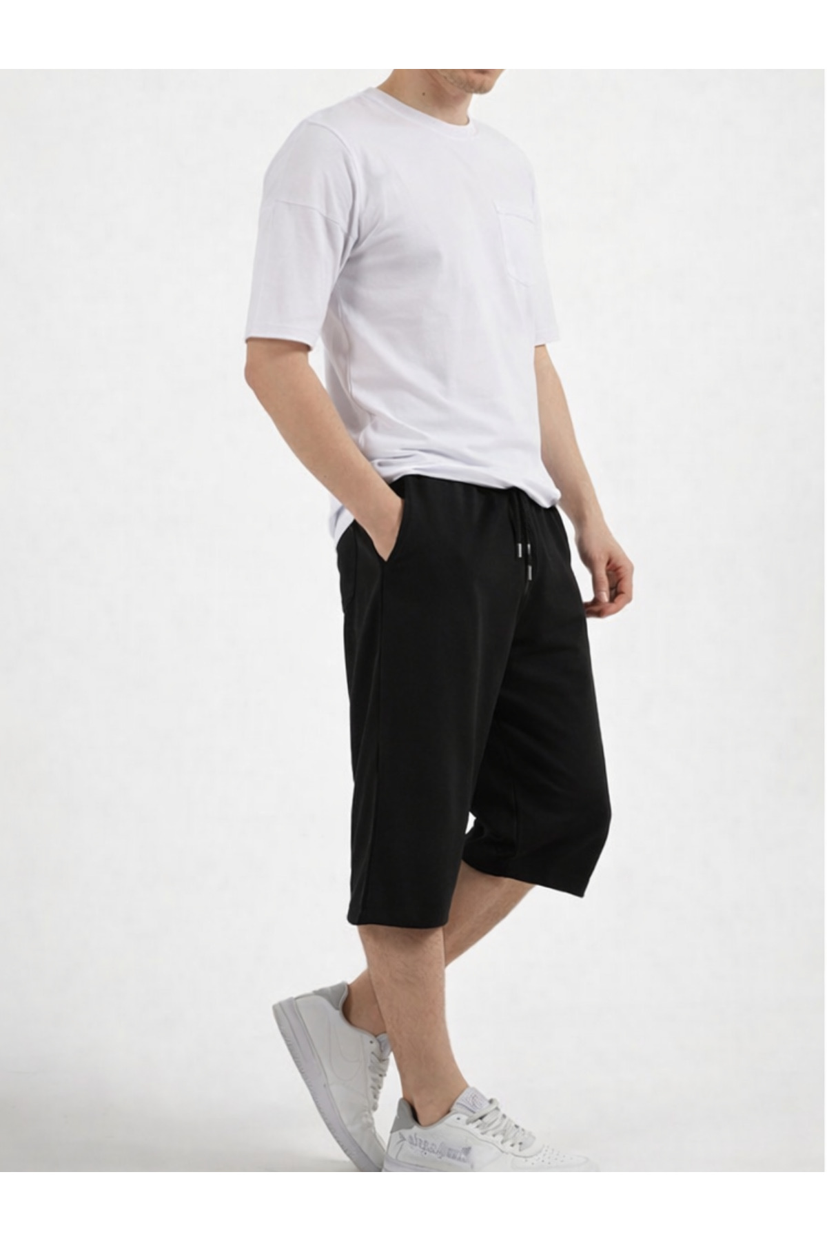 Relax family xf Erkek Siyah Gri 2'li Set Uzun Penye Şort & Bermuda Kapri Yazlık Pamuklu Slim Fit görsel 5