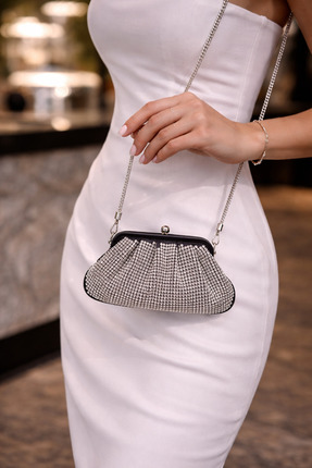 Karşıyaka Bijuteri Özel Tasarım Taş Kaplama Gümüş Kadın Omuz ve El Çantası