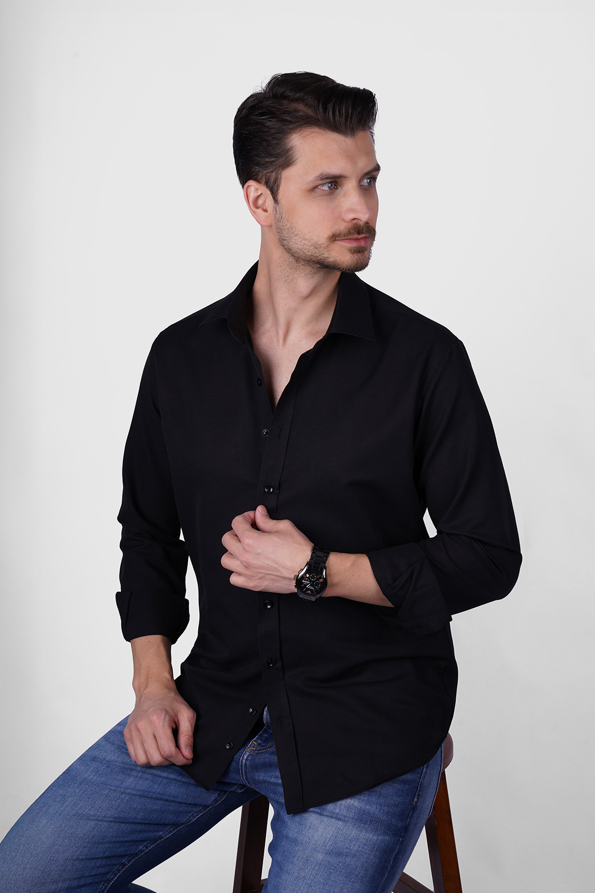 Etikmen  Optik Siyah Slimfit Erkek Gömlek - Görsel 3