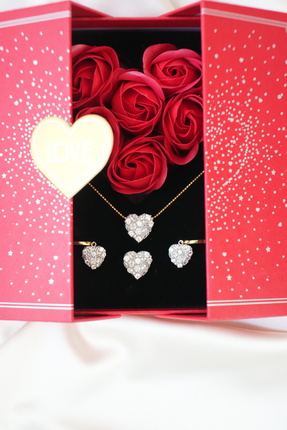 eva silvera Sevgiliye Özel Hediyesi 925 Ayar Gümüş Kalpli Kolye Küpe Seti Zir...