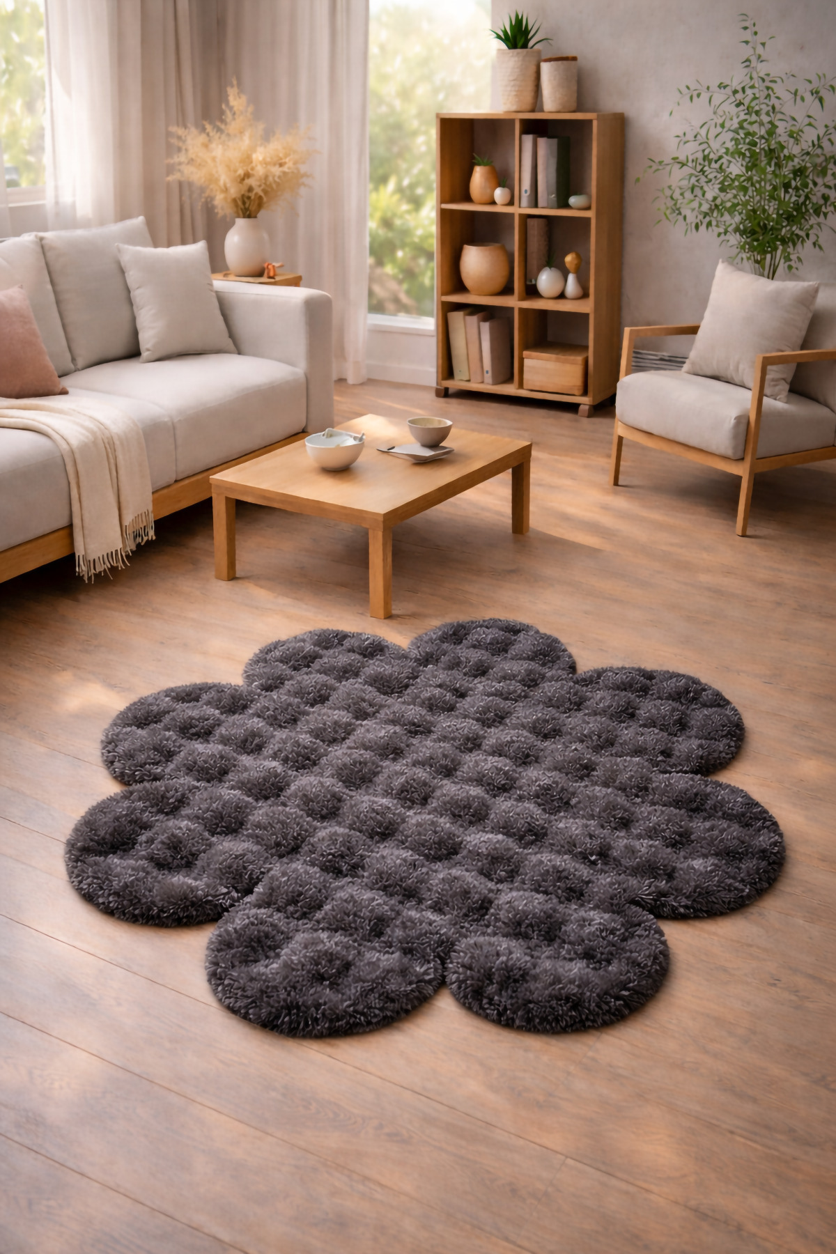 Bubble Plush Flower Rug Ultra-Soft Robot Vacuum Cleaner Compatible Modern Design