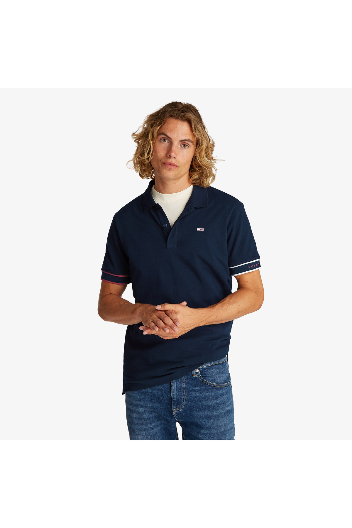 تامی هیلفیگر پولو سرمه‌ای مردانه تامی جینز اسلیم فلگ کاف اکسترا