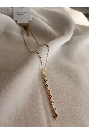 stainless steel 8 Çiçek taşlı Çelik kolye