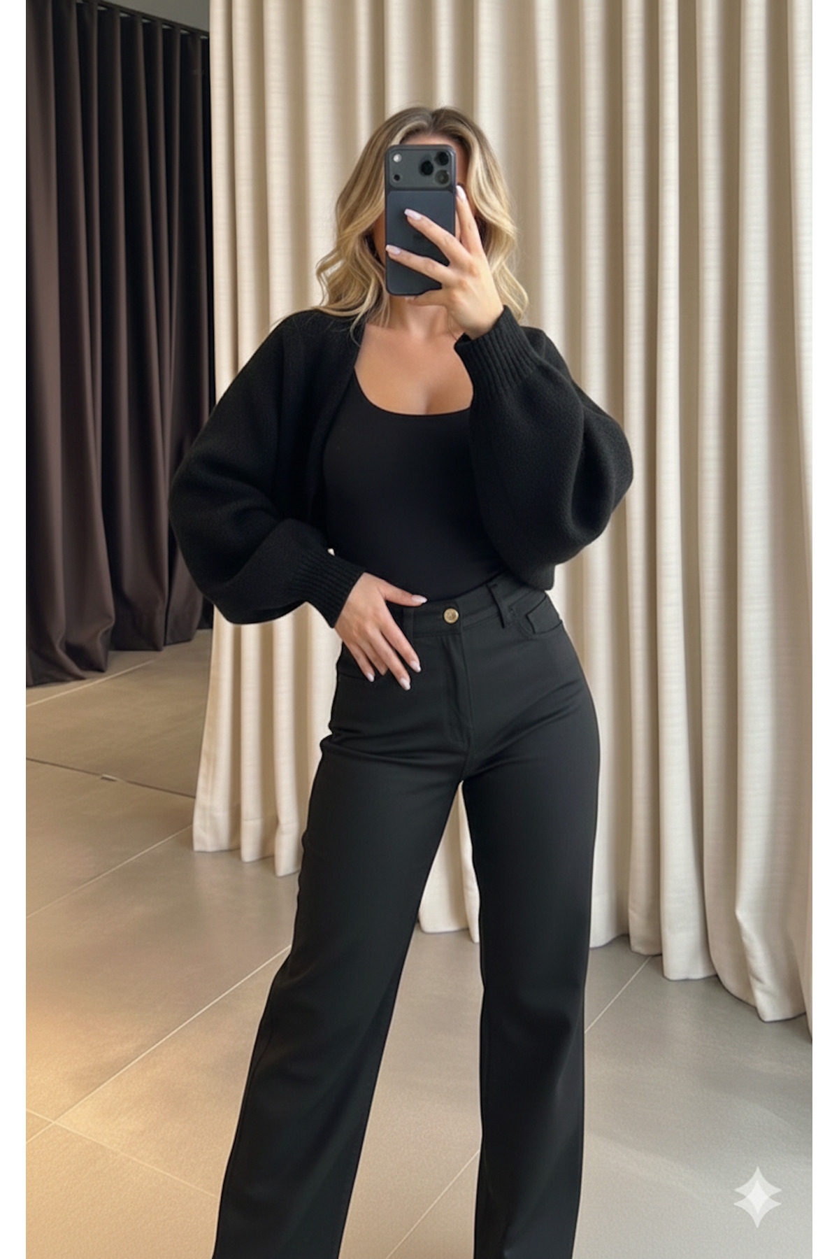 MaxiMor  Kadın Siyah Renk Triko Örgü Reglan Kol Bolero Hırka Standart SMLXL Uyumlu 4 Mevsim