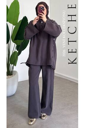 Ketche Kapşonlu Düğmeli Modal İkili Takım