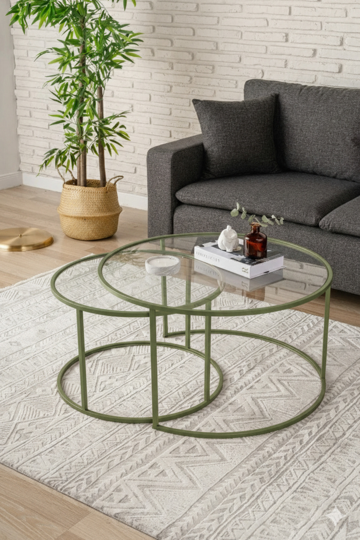 Belarus Coffee Table - Mint Green 80cm Transparent Glass Double Decorative Coffee Table