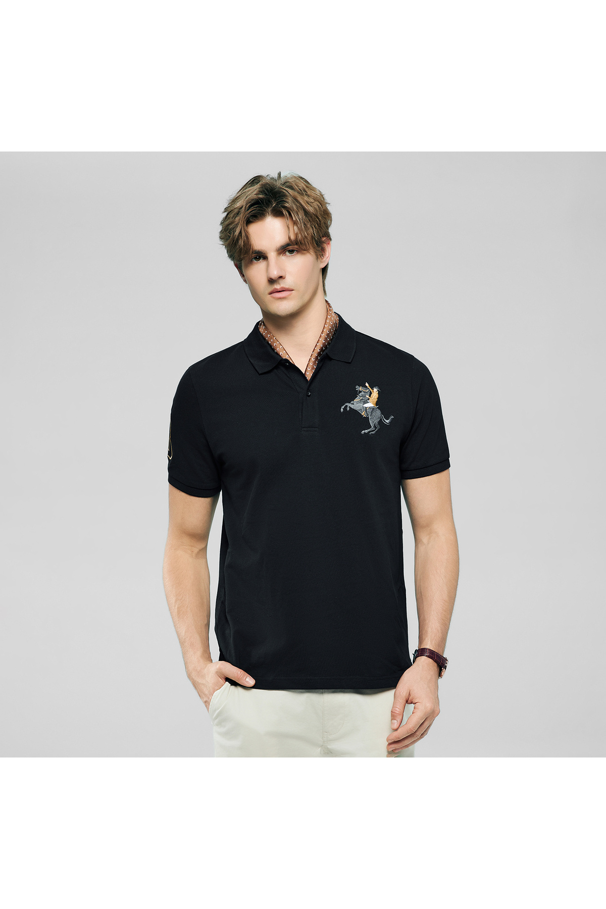 Giordano Men’s Slim Fit Napoleon Embroidery Lycra Pique Polo