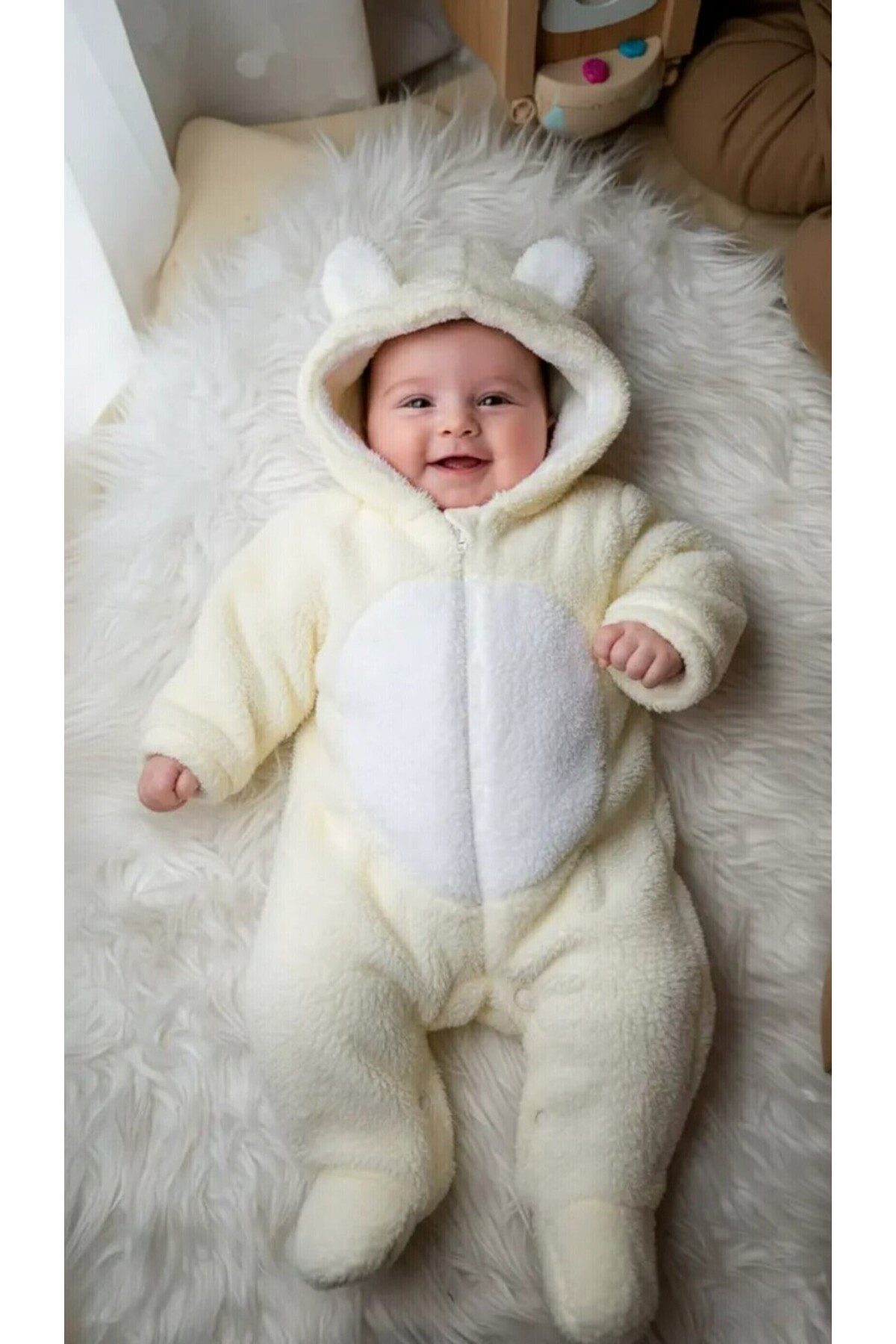 Baby Clime 0–12 Ay İsimli Bebek Tulumu – Peluş Ayıcık Kapüşonlu Ayaklı Tulum fotoğrafı 3 (önizleme)