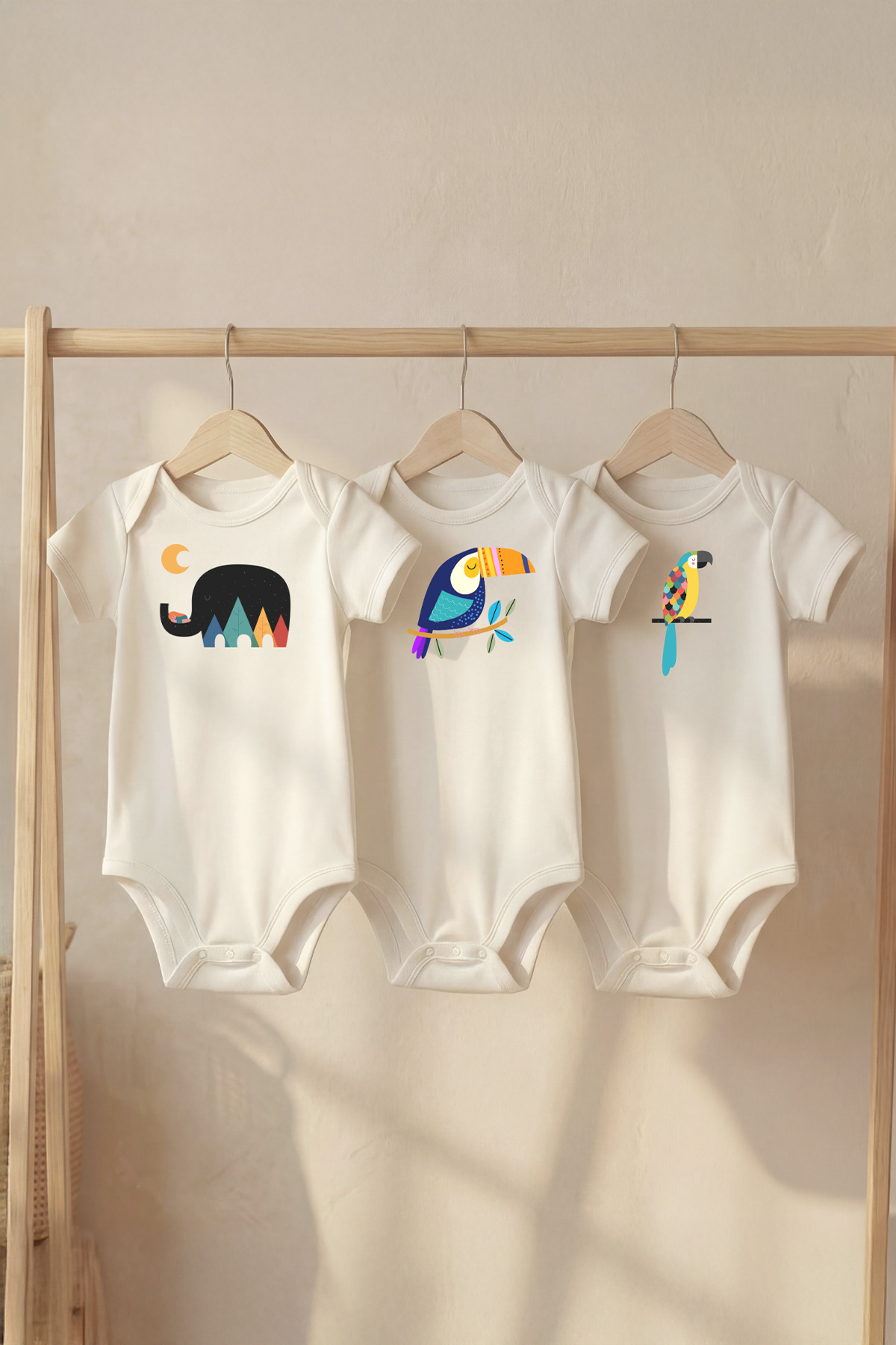 Organic 100% Cotton Cute Sleepy Friends Printed Short Sleeve Baby Bodysuit Snap Fastener Bodysuit Jumpsuit
