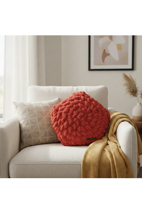 Ayona El Örgüsü Kırmızı Puffy Yıldız Yastık - Ultra Yumuşak Hediyelik Dekorat...