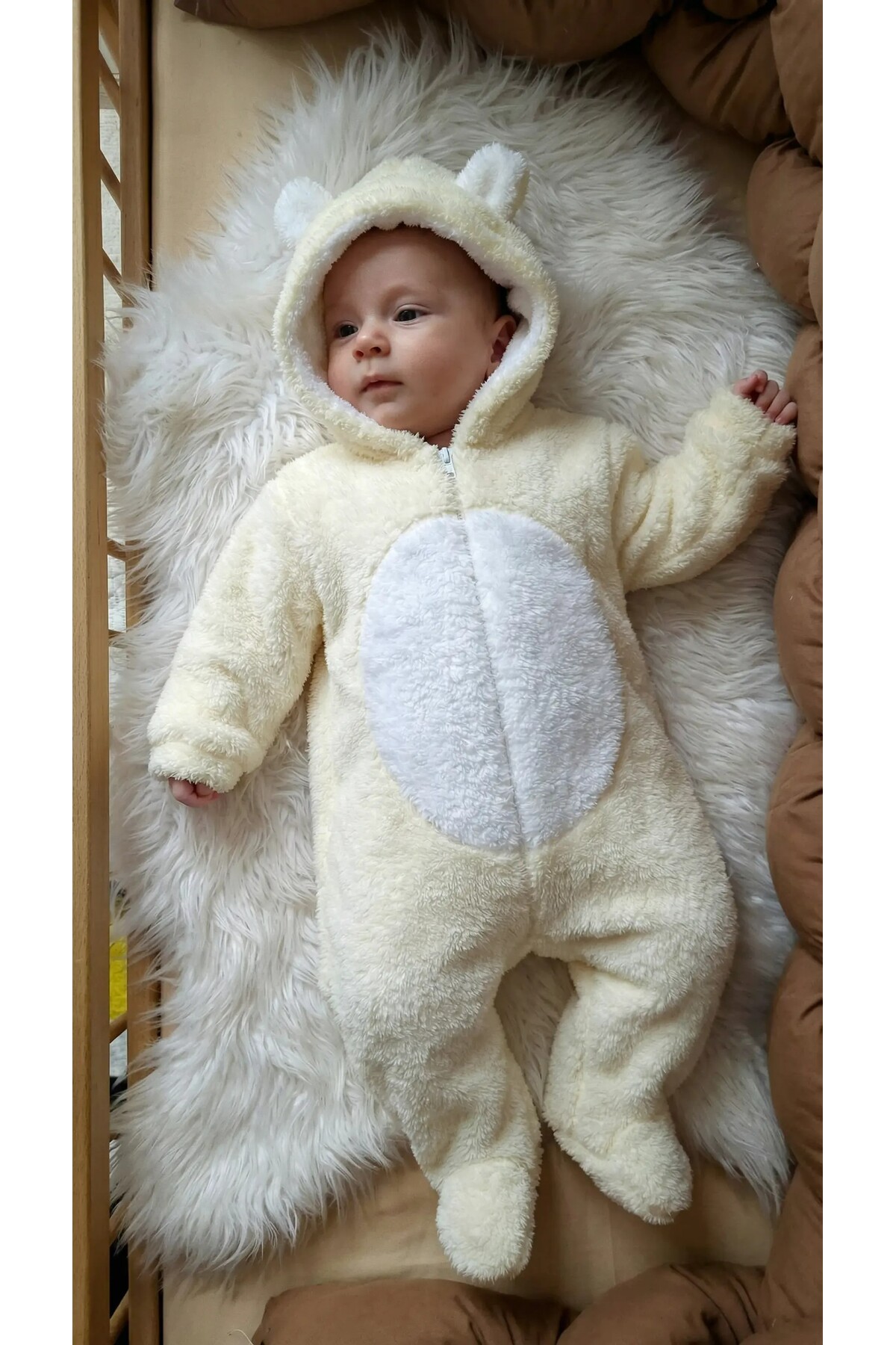 Baby Clime 0–12 Ay İsimli Bebek Tulumu – Peluş Ayıcık Kapüşonlu Ayaklı Tulum fotoğrafı 4 (önizleme)