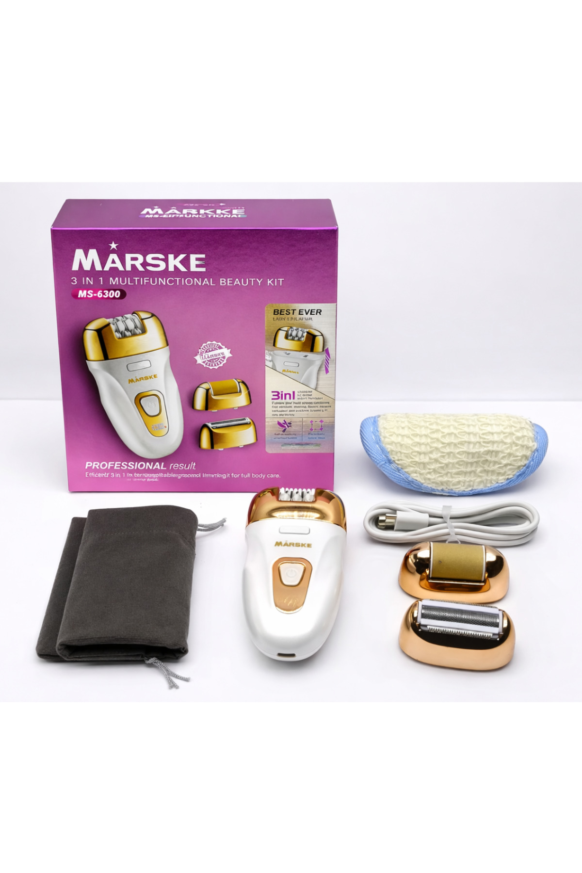 MARSKE MS-6300 3'ü 1 Arada Profesyonel Epilatör ve Cilt Bakım Seti - Şarjlı & LED Göstergeli