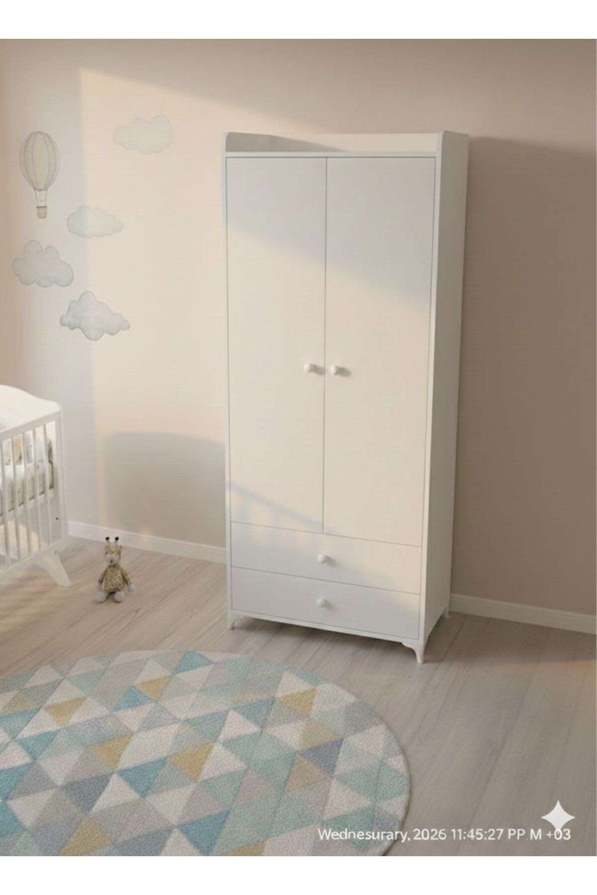 BANANA BABY MOJO BEBEK ÇOCUK VE GENÇ ODASINA UYGUN İKİ KAPILI İKİ ÇEKMECELİ DOLAP VE GARDIROP fotoğrafı 2 (önizleme)