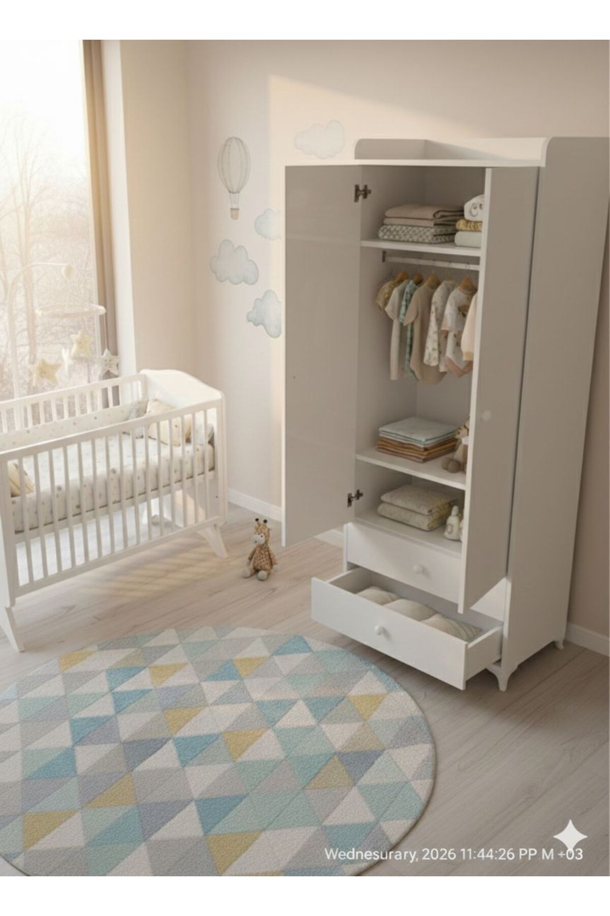 BANANA BABY MOJO BEBEK ÇOCUK VE GENÇ ODASINA UYGUN İKİ KAPILI İKİ ÇEKMECELİ DOLAP VE GARDIROP fotoğrafı 3 (önizleme)