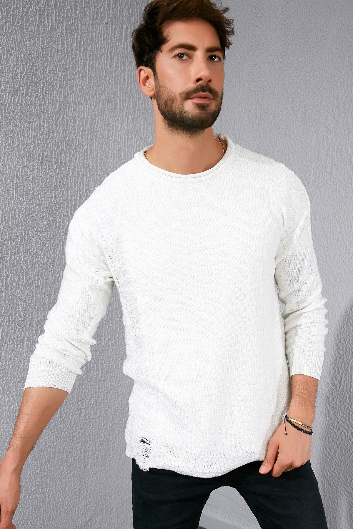 Sateen Men Pullover Weiß Slim Fit Fast ausverkauft