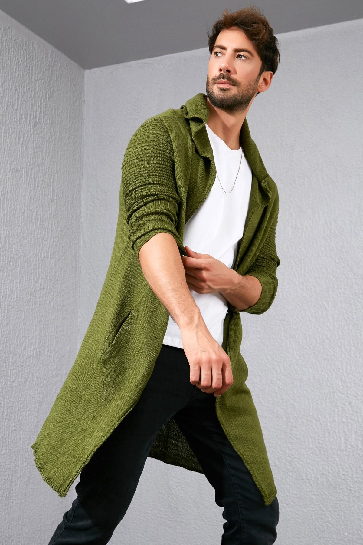 Green cardigan outfit men top