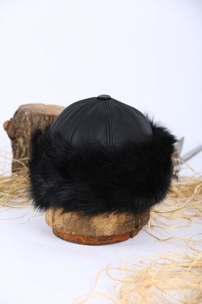 Siyah Kışlık Hakiki Deri Kalpak Bere Şapka tosk1
