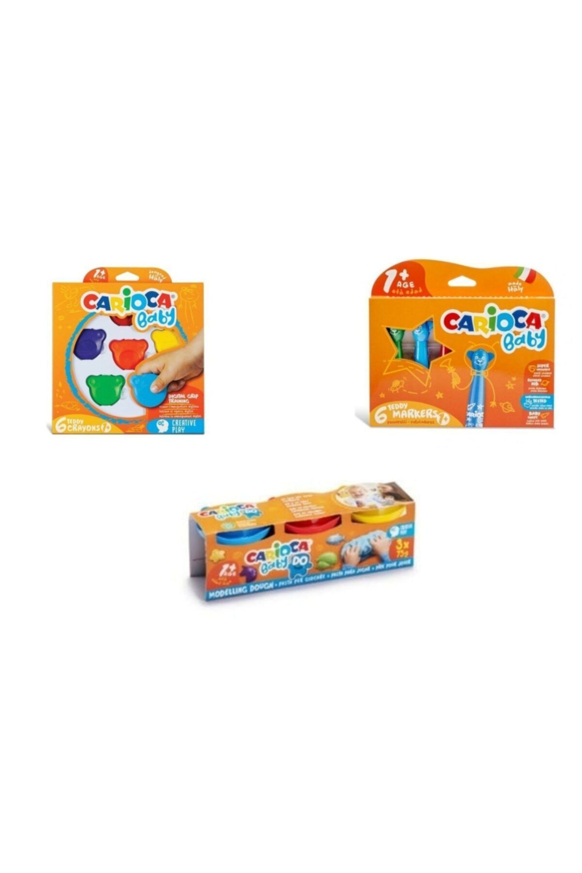خمیر بازی چند رنگ پسرانه و دخترانه بچگانه 3 قطعه ، مداد رنگی قلم نمدی Carioca