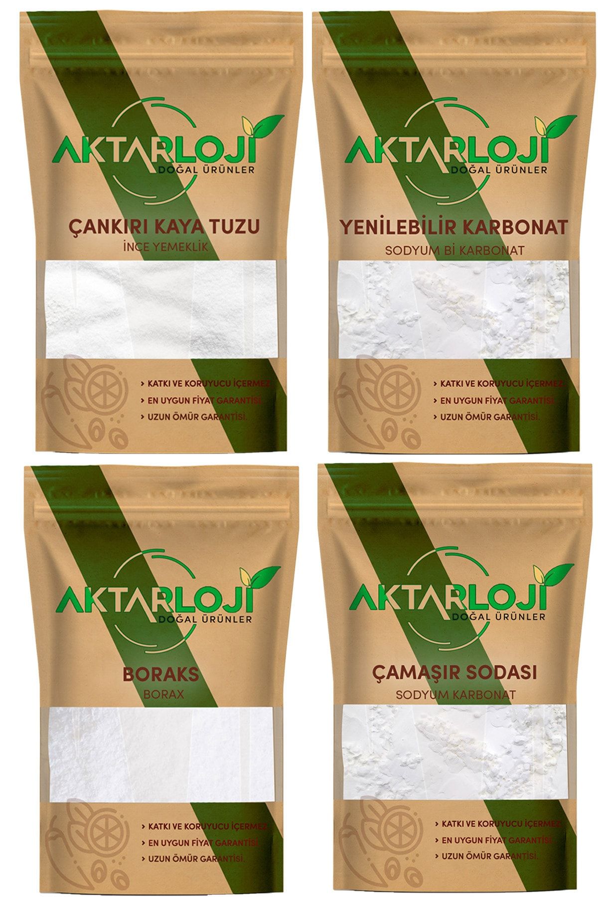 aktarloji Doğal Temizlik Seti, Kaya Tuzu 3 Kg + Çamaşır Sodası 3 Kg + Boraks 3 Kg + Karbonat 3 Kg