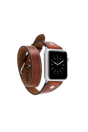 Apple Watch Deri Kordon 42-44mm Slim Çift Tur Silver Trok Rst2ef Taba LO-02-HECT-RS02E-042MM-ST