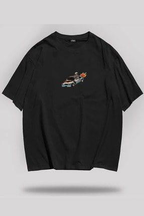 Ölü Sürücü Iskelet Baskılı Unisex Oversize T-shirt ıskltsru