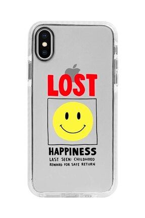 Iphone X Uyumlu Beyaz Kenarlı Anti Shock Lost Smiley Desenli Telefon Kılıfı IPXANTI-278