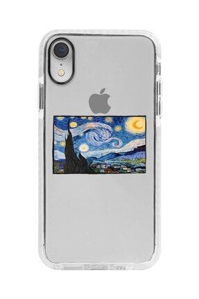 Iphone Xr Beyaz Kenarlı Anti Shock Vincent Van Gogh Yıldızlı Gece Desenli Telefon Kılıfı IPXRANTI-273