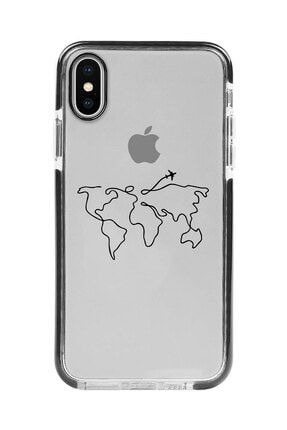 Iphone Xs Siyah Kenarlı Anti Shock Dünya Haritası Desenli Telefon Kılıfı IPXSANTI-097