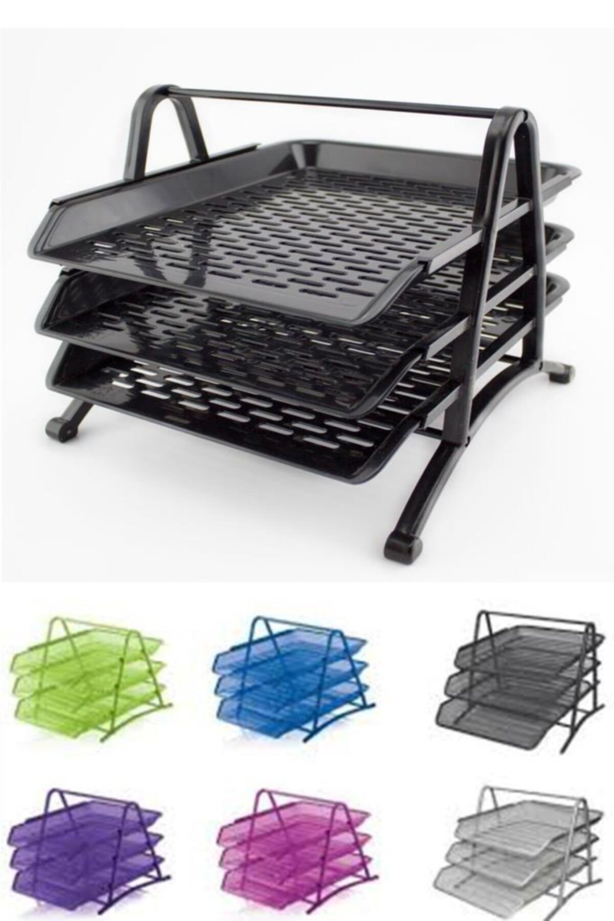 easyso 3'lü Siyah Evrak Rafı - Dosyalık - 3 Katlı Evrak Rafı - Metal Evrak Rafı