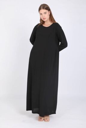 Kadın Büyük Beden Basic Uzun Düz Elbise Siyah C11724