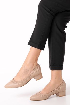 Bej Kadın Büzgülü Topuklu Ayakkabı Ns7725