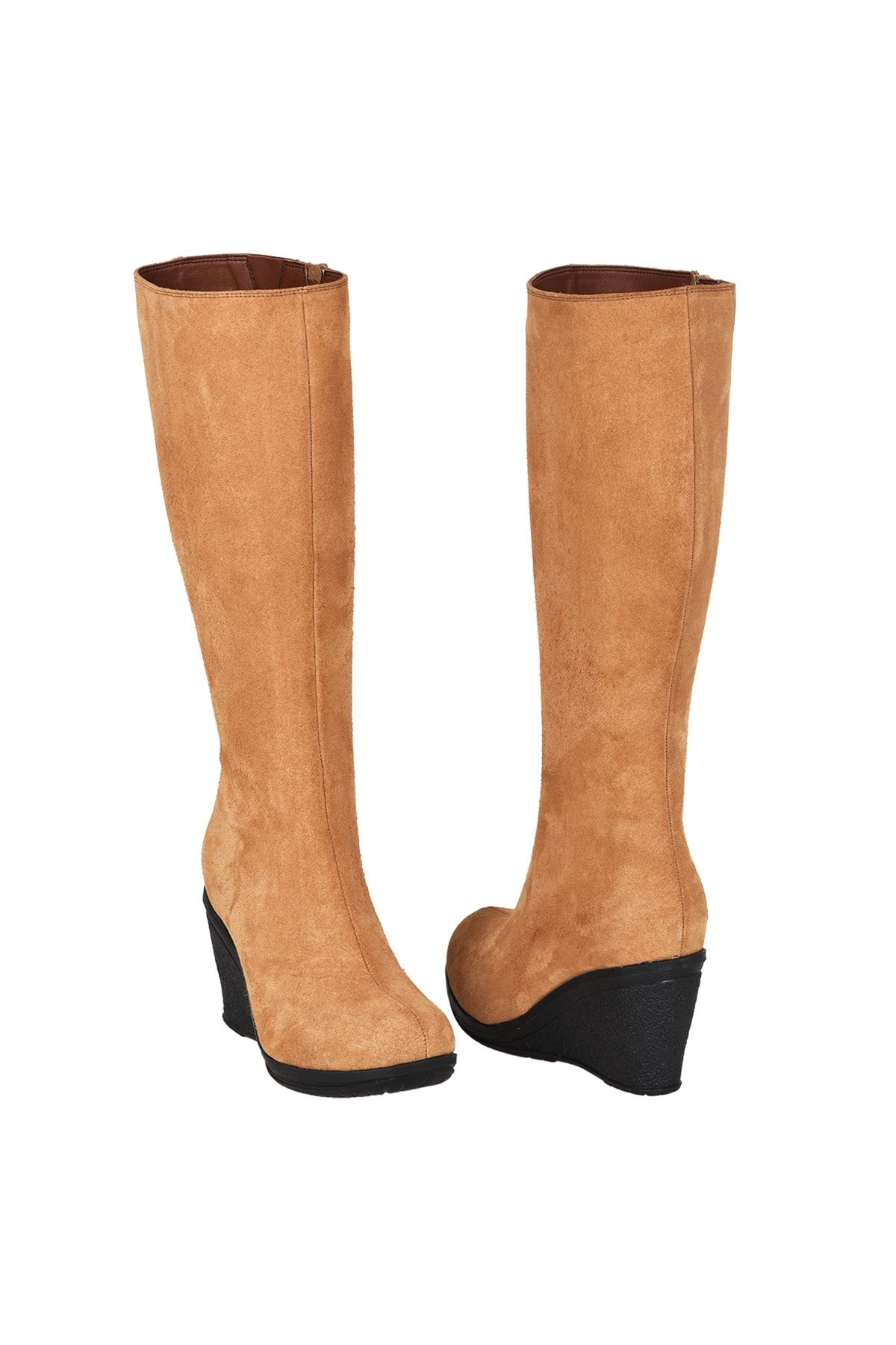 Moosefield Genuine Leather Wedge Heel Tan Women s Boots Trendyol