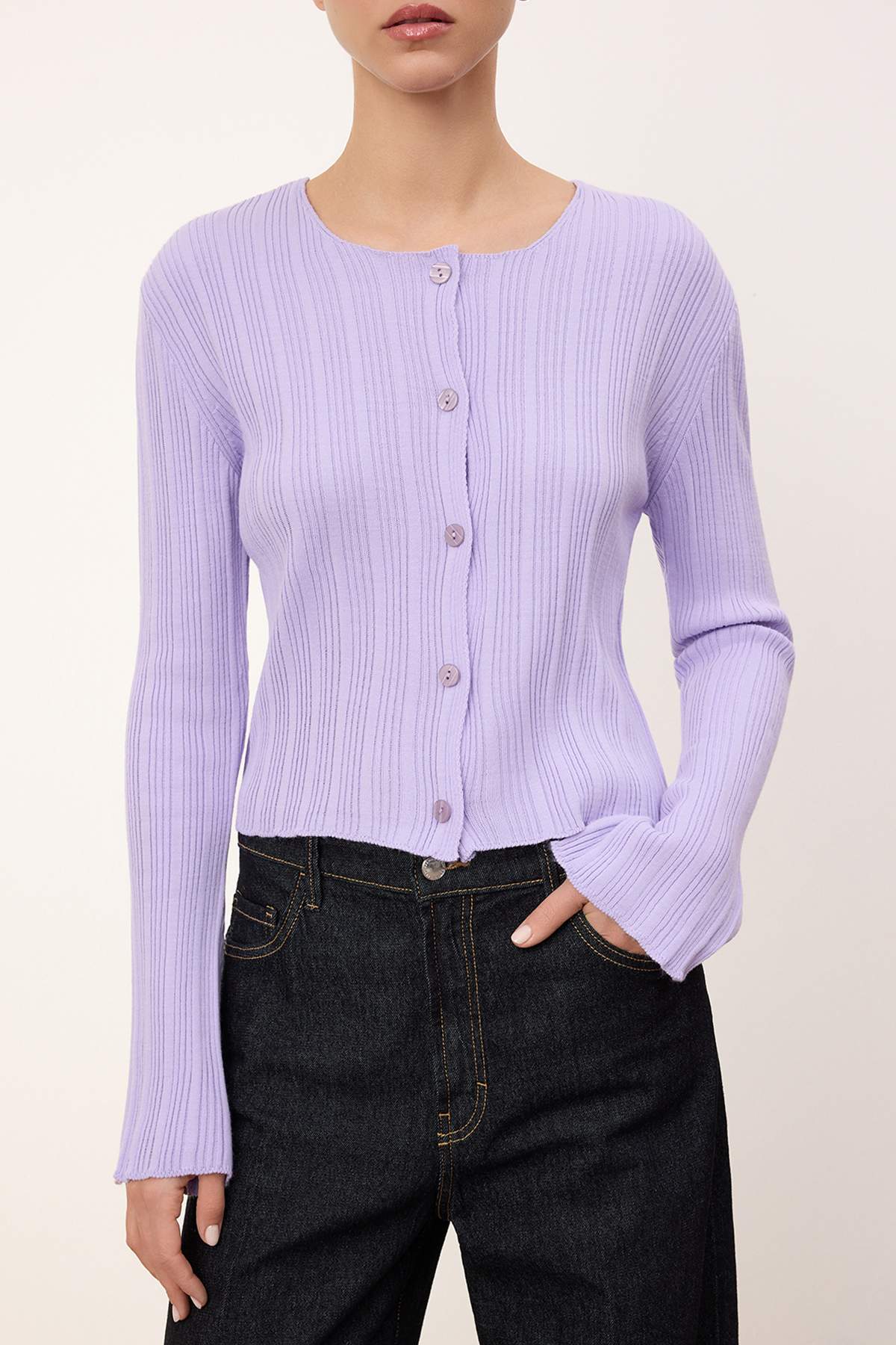 Trendyolmilla  Wardrobe Essentials Lila İspanyol Kol Triko Hırka TWOAW26HI00268 - Görsel 3