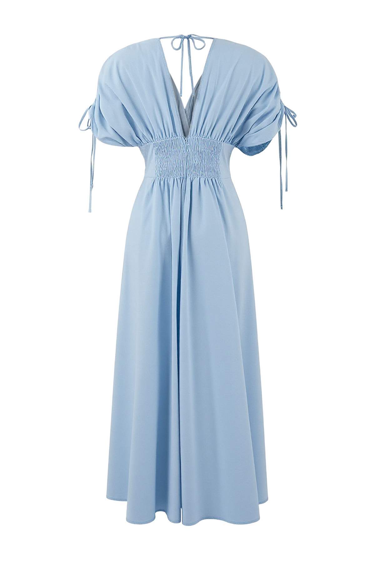 Trendyolmilla  Açık Mavi 3 Boyutlu Çiçek Detaylı Poplin Şık Abiye Gece Mezuniyet Elbisesi TPRSS24EL00282 - Görsel 9