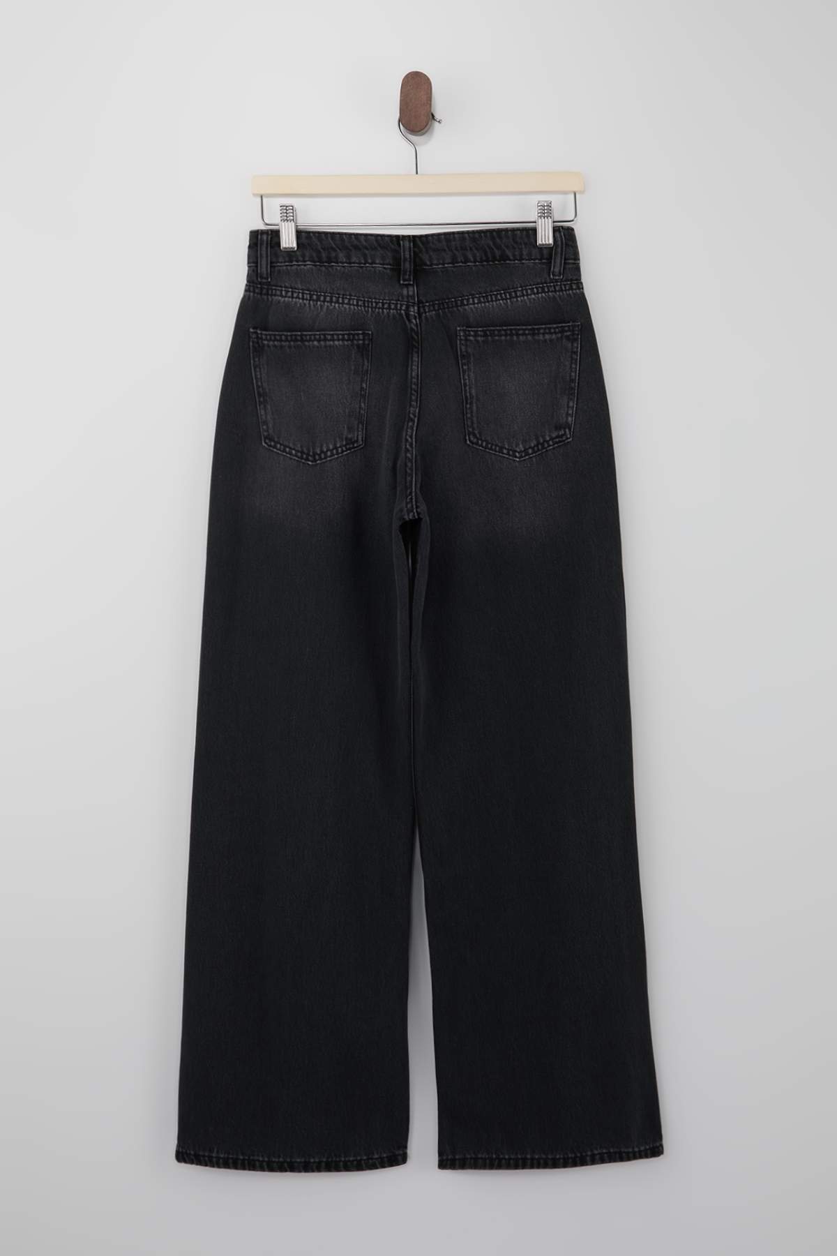 Trendyolmilla  Siyah DÖKÜMLÜ Normal Bel %100 Pamuk Uzun Boy Wide Leg Jeans TWOSS26JE00129 - Görsel 6