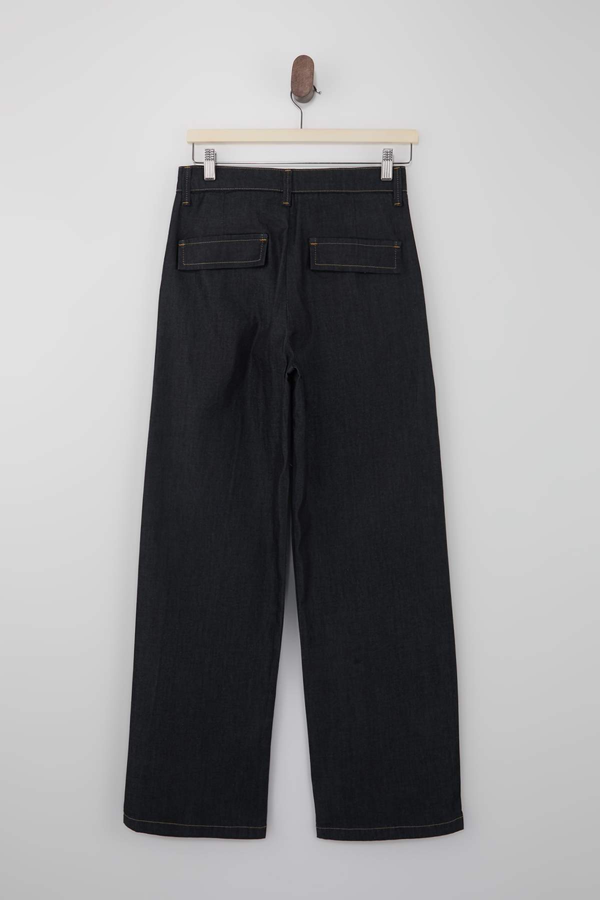 Trendyolmilla  Koyu Mavi Dikiş Detaylı Yüksek Bel Ekstra Esnek Wide Leg Jeans TWOSS26JE00053 - Görsel 7